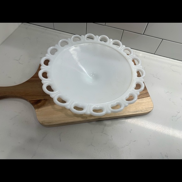 Vintage Anchor Hocking Old Colony Lace White Milk Pedestal Cake Stand - Picture 4 of 8